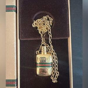 Gucci Perfume Bottle Pendant Necklace with Box - Metal Authentic - Preowned
